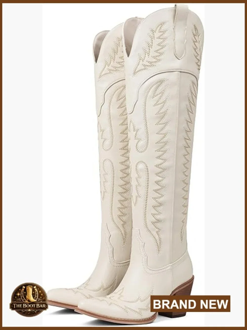 Leather Over-the-Knee Cowboy Boots with Chunky Heel and Square Toe
